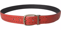 Red Perforated Leather Metal Buckle Belt Men 2