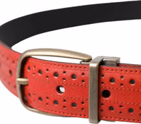 Red Perforated Leather Metal Buckle Belt Men 3