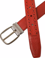 Red Perforated Leather Metal Buckle Belt Men 4