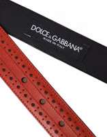 Red Perforated Leather Metal Buckle Belt Men 5