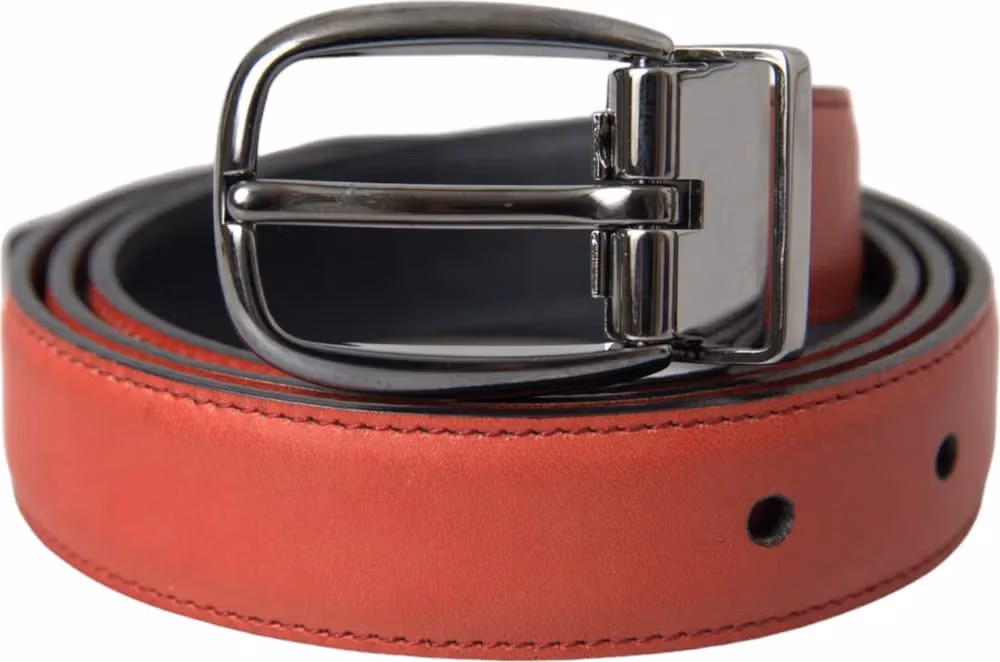Red Leather Silver Metal Buckle Belt Men