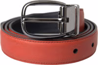 Red Leather Silver Metal Buckle Belt Men 1