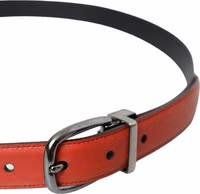 Red Leather Silver Metal Buckle Belt Men 4