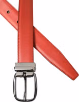 Red Leather Silver Metal Buckle Belt Men 5