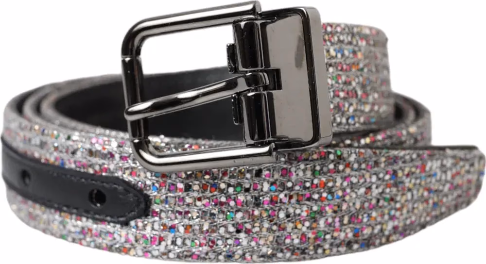 Multicolor Embellished Silver Metal Buckle Belt