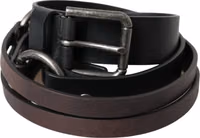 Black Brown Leather Silver Metal Buckle Belt 1
