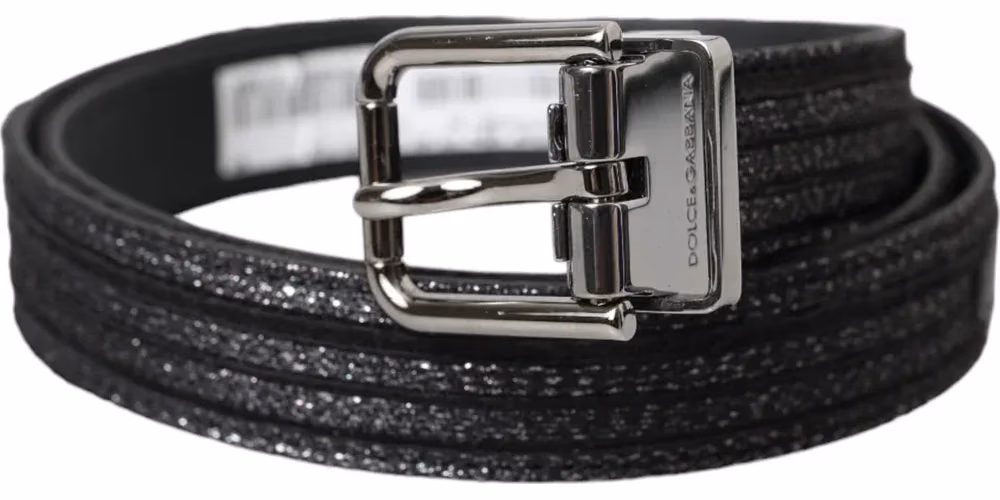 Black Jacquard Stripes Silver Metal Buckle Belt