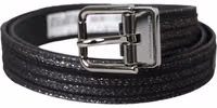Black Jacquard Stripes Silver Metal Buckle Belt 1