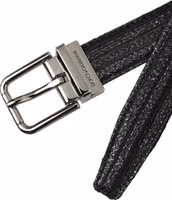 Black Jacquard Stripes Silver Metal Buckle Belt 5