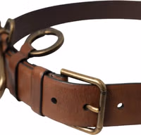 Brown Calf Leather Gold Metal Buckle Belt Men 3