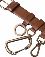 Brown Calf Leather Gold Metal Buckle Belt Men 5