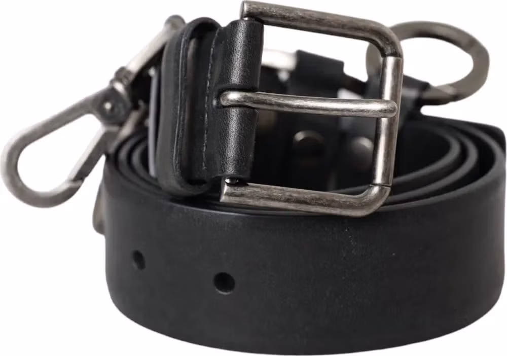 Black Calf Leather Silver Metal Buckle Belt