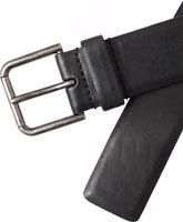 Black Calf Leather Silver Metal Buckle Belt 5