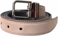 Beige Suede Leather Silver Buckle Belt Men 1