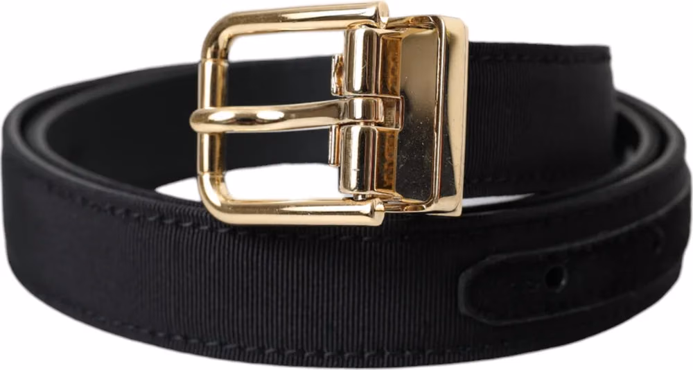 Black Gros Grain Gold Metal Buckle Belt Men