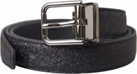 Black Glittered Leather Silver Buckle Belt 1
