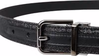 Black Glittered Leather Silver Buckle Belt 3
