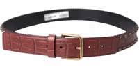 Brown Alligator Leather Studded Metal Buckle Belt 2