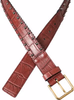 Brown Alligator Leather Studded Metal Buckle Belt 4