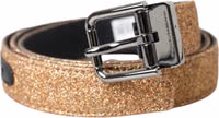 Gold Glitter Leather Silver Metal Buckle Belt 1