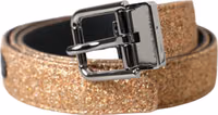 Gold Glitter Leather Silver Metal Buckle Belt 2