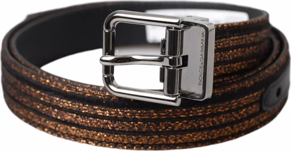 Gold Jacquard Stripes Silver Metal Buckle Belt