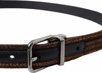 Gold Jacquard Stripes Silver Metal Buckle Belt 3