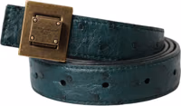 Dark Green Leather Square Metal Buckle Belt 1