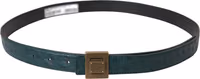 Dark Green Leather Square Metal Buckle Belt 2