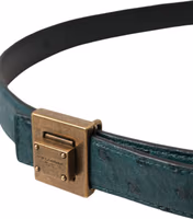 Dark Green Leather Square Metal Buckle Belt 3