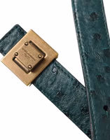 Dark Green Leather Square Metal Buckle Belt 4