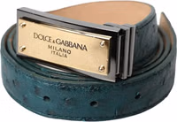 Green Leather Gold Logo Engraved Buckle Belt 1