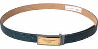Green Leather Gold Logo Engraved Buckle Belt 2