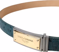 Green Leather Gold Logo Engraved Buckle Belt 3