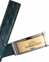 Green Leather Gold Logo Engraved Buckle Belt 4