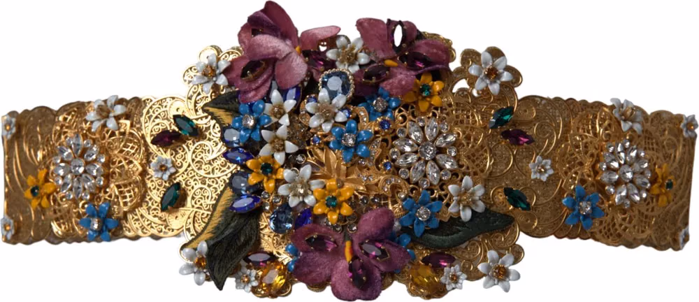 Multicolor Embellished Floral Crystal Wide Waist Belt