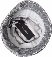 Silver Sequined Nylon Bucket Hat Men 5