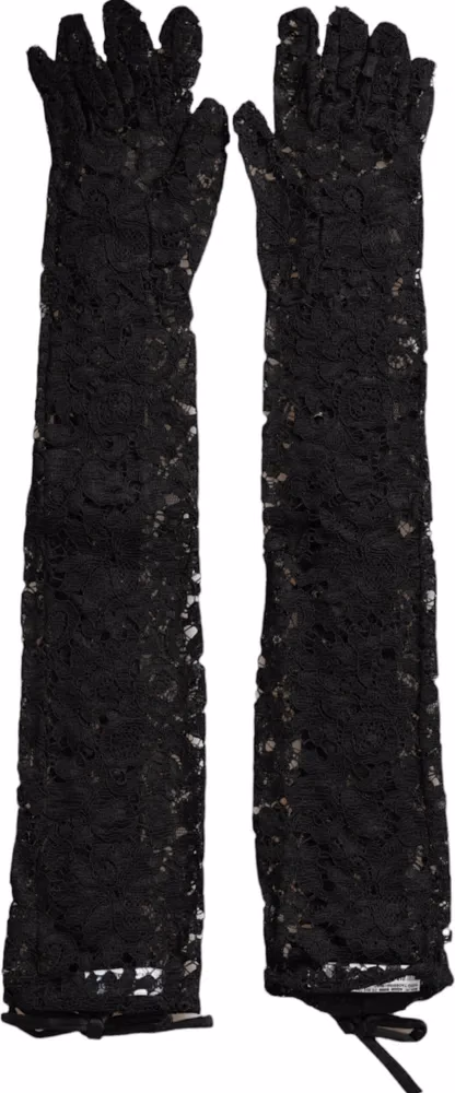Black Taormina Lace Elbow Length Gloves