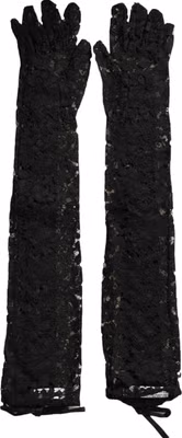 Black Taormina Lace Elbow Length Gloves