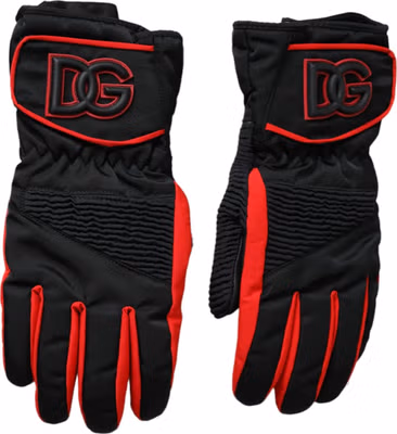 Black Red Nylon Wrist Length Gloves