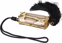Beige Exotic Leather Mini Mirror Tassel Make Up Holder Bag 1
