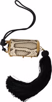 Beige Exotic Leather Mini Mirror Tassel Make Up Holder Bag 2
