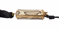 Beige Exotic Leather Mini Mirror Tassel Make Up Holder Bag 4