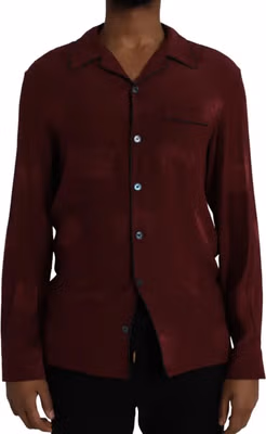 Maroon Crown Jacquard Silk Long Sleeve Shirt