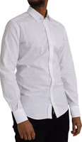 White Cotton Long Sleeve Dress GOLD Shirt 2