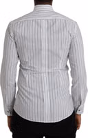 Black White Striped Formal Dress GOLD Shirt 4
