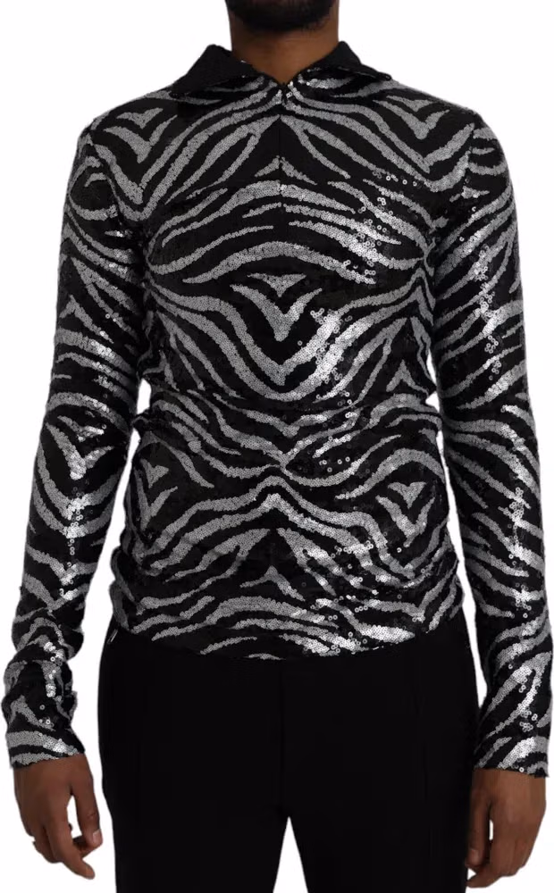 Black Silver Sequined Polyester Sweater