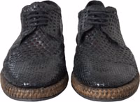 Black Woven Goat Leather Lace Up Derby Shoes 1