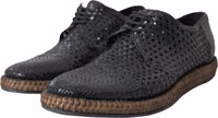 Black Woven Goat Leather Lace Up Derby Shoes 2