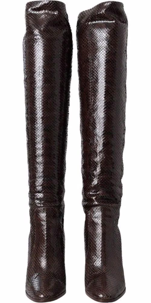 Brown Exotic Leather Heels High Boots Shoes